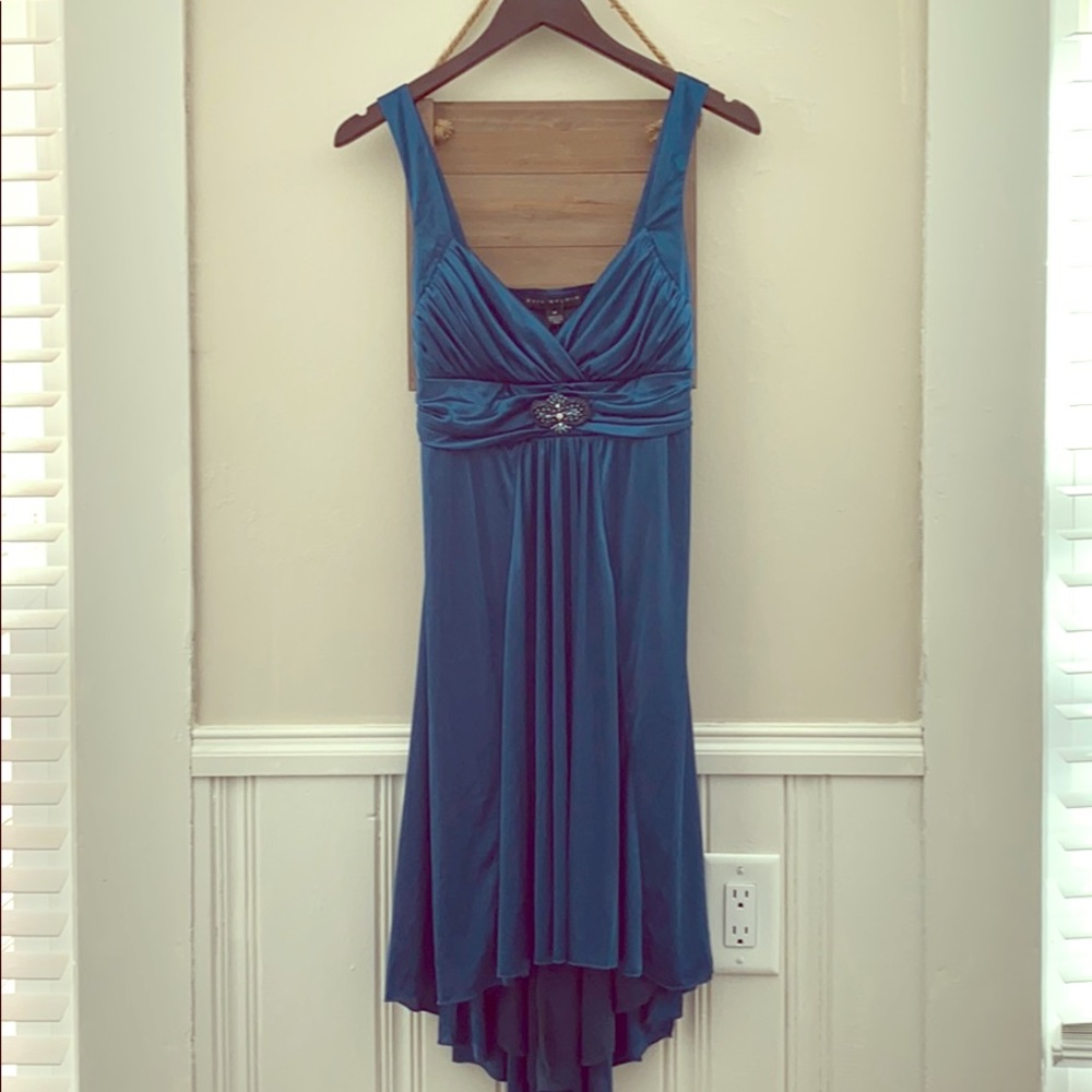 Cocktail dress , blue sapphire color .